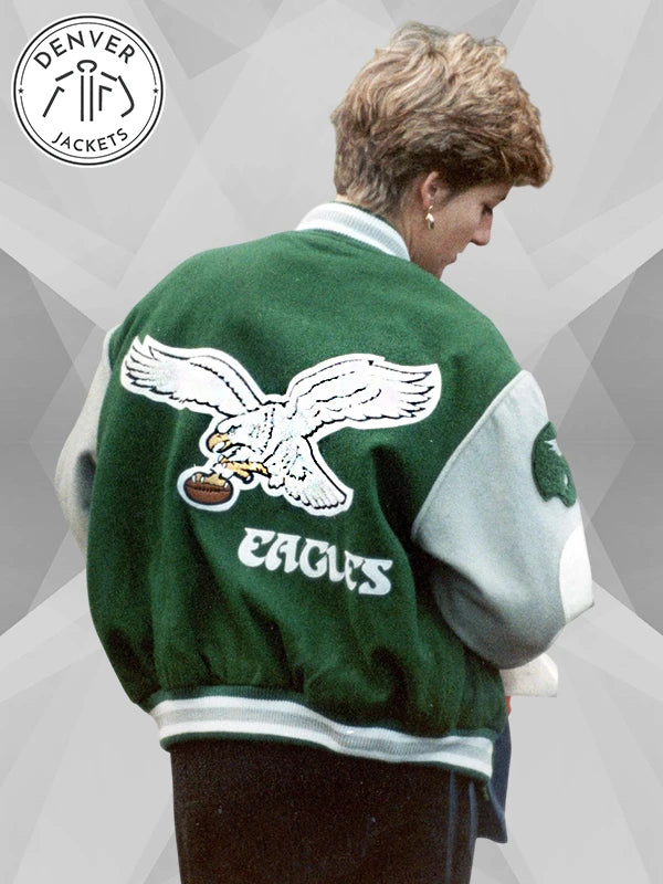 Green and White Varsity Princess Diana Eagles Jacket