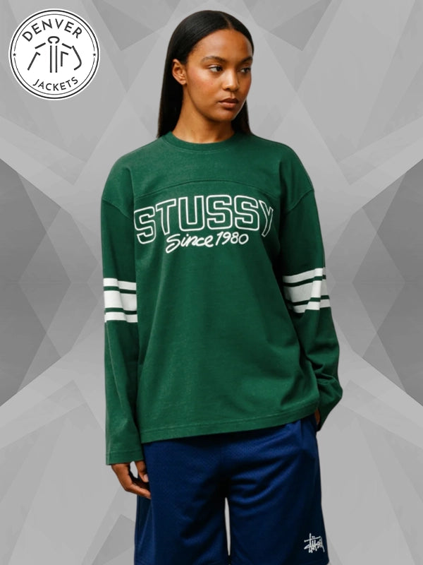 Green Football Crew Sweatshirt Stussy