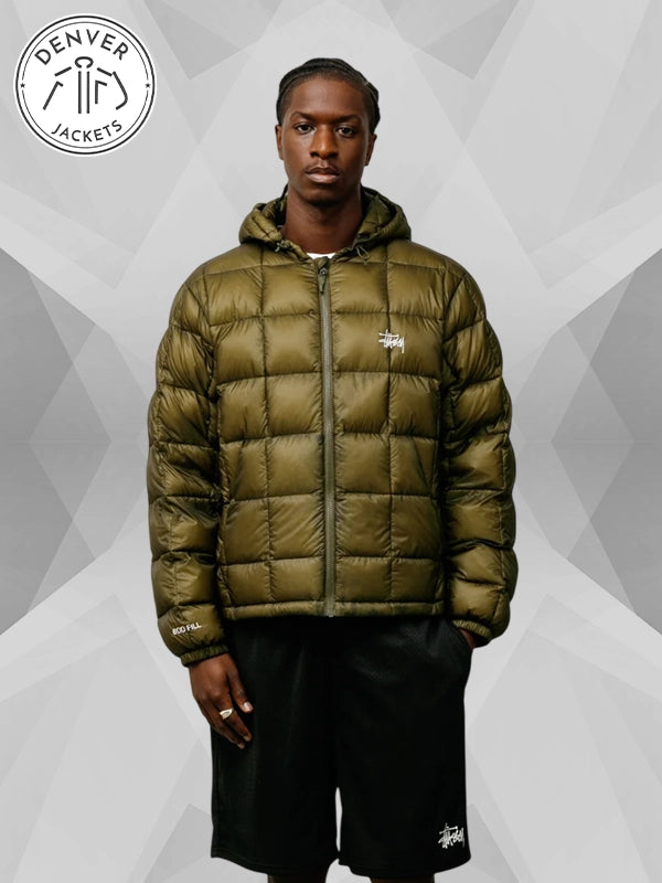 Green Stussy Midweight Puffer Jacket With Hood