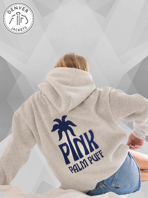 Grey Classic Puff Hoodie Pink Palm Puff