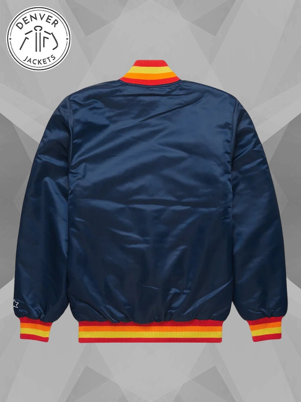 HOMAGE X Starter Houston Astros Blue Satin Bomber Jacket