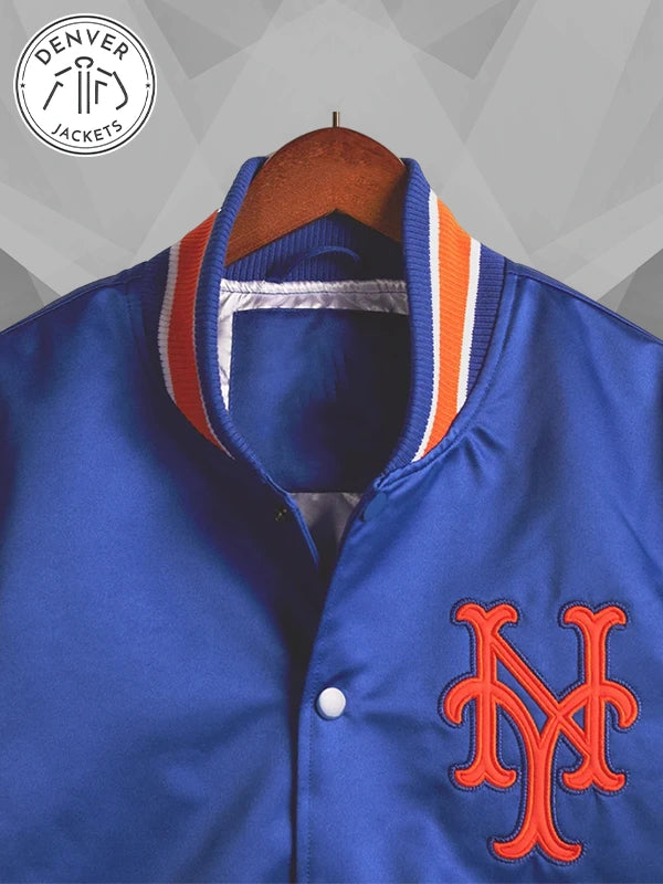 HOMAGE X Starter NY Mets Blue Satin Bomber Jacket