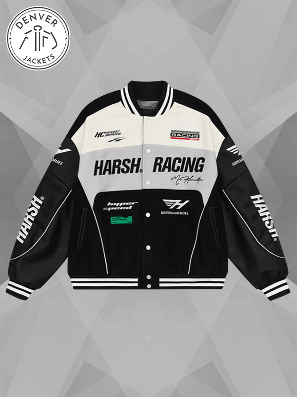 Harsh And Cruel Woolen Embroidered Racing Jacket Black