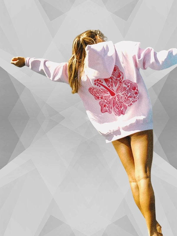 Hawaii Hibiscus Pink Palm Puff Blush Pink Hoodie