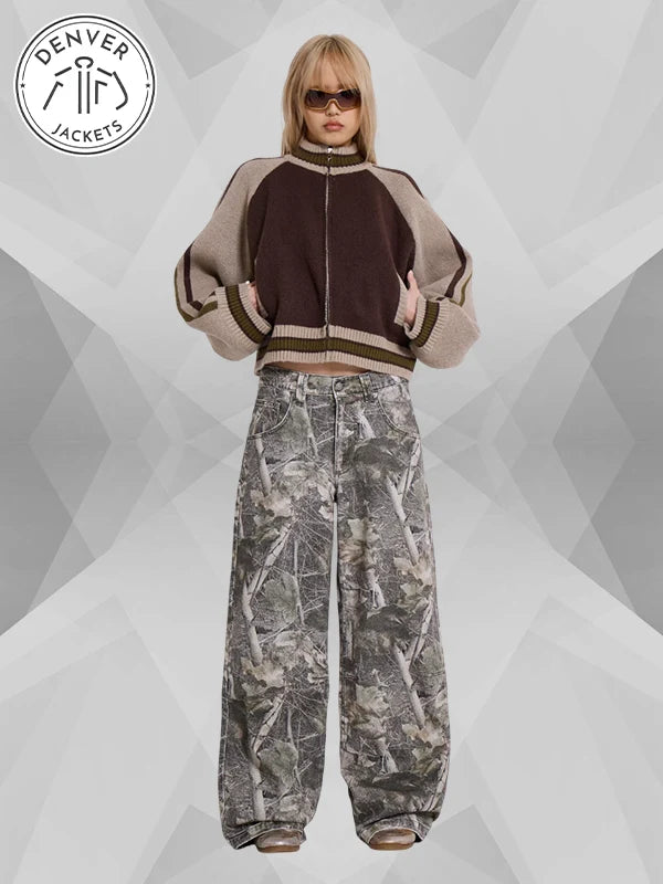 Jaded London Team 85 Knitted Brown Bomber Jacket