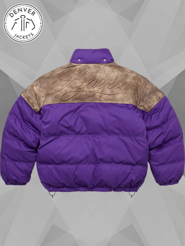 Leather Yoke Supreme Puffer Jacket Purple