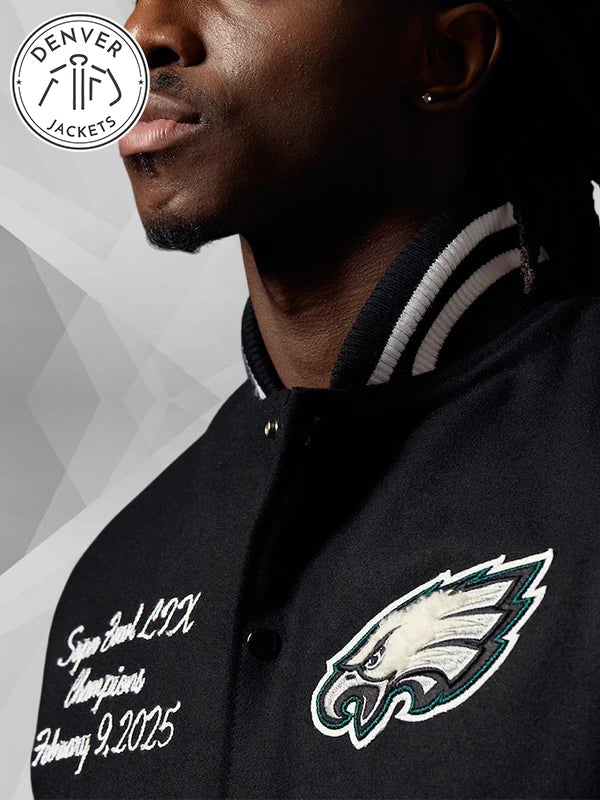 Limited Edition Fanatics Eagles Super Bowl LIX Championship Black Varsity Jacket