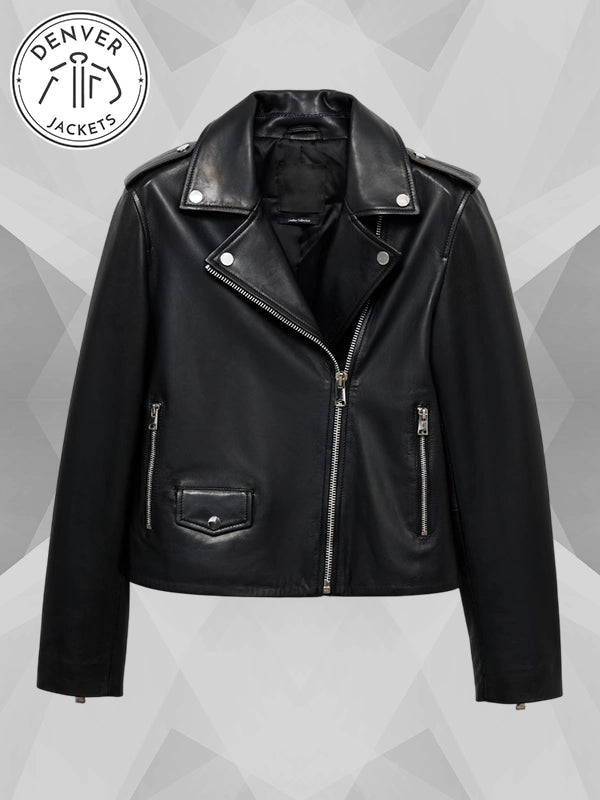 Mango Black Leather Biker Jacket