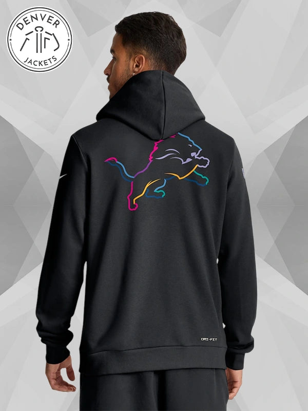 Men's Nike Black Detroit Lions 2025 NFL Crucial Catch Sideline Standard Issue Dri FIT Hoodie