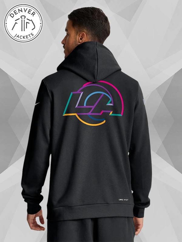 Men's Nike Black Los Angeles Rams 2025 NFL Crucial Catch Sideline Standard Issue Dri FIT Hoodie