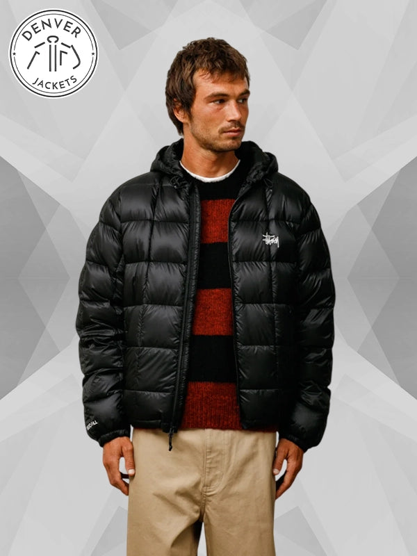 Men's Stussy Midweight Hooded Puffer Jacket Black