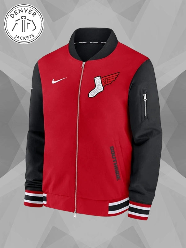 Mens Chicago White Sox Nike RedBlack 2025 City Connect Authentic Collection Full Zip Bomber Jacket