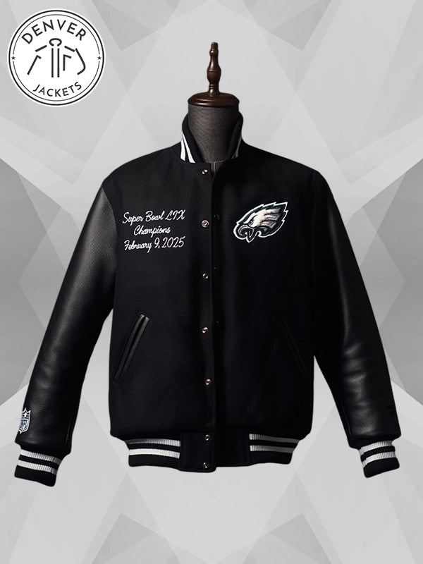 Mens Fanatics Eagles Super Bowl Varsity Jacket Black