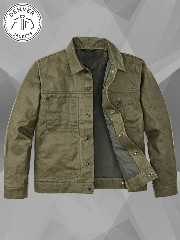 Military Green Tin Cloth Short Lined Cruiser Jacket Filson