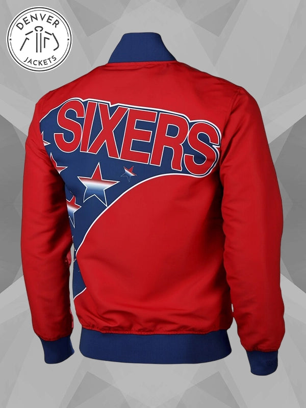 Mitchell and Ness Philadelphia 76ers Warm Up Red Bomber Jacket
