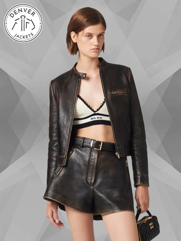 Miu Miu Brown Leather Jacket Womens