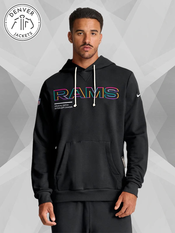 NFL 2025 Crucial Catch Los Angeles Rams Cancer Hoodie Black