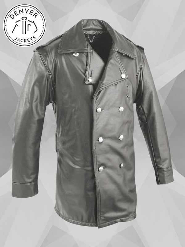 NYPD Cowhide Black Leather Coat Long Jacket