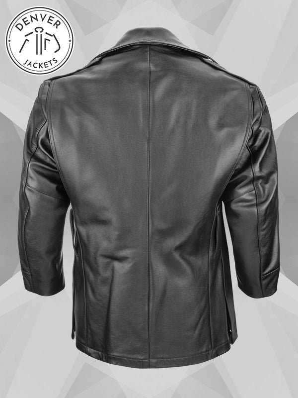 NYPD Cowhide Black Leather Long Jacket