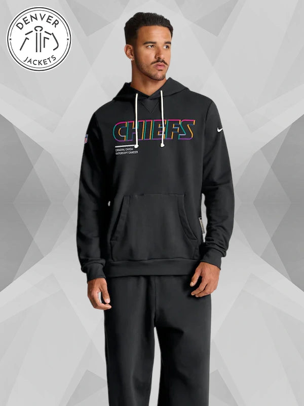 Nike Black Dri Fit Kansas City Chiefs Cancer Sweatshirt 2025 Crucial Catch