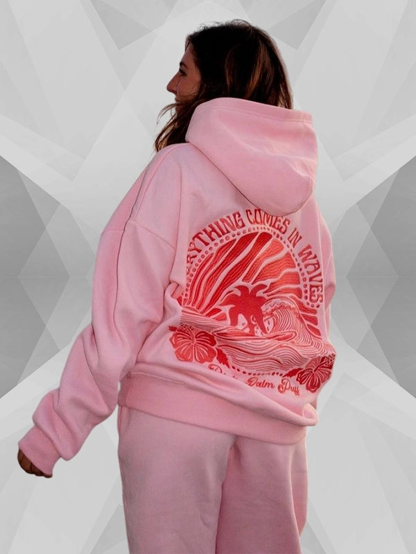 PPP Everything Comes In Waves Hoodie In Pink