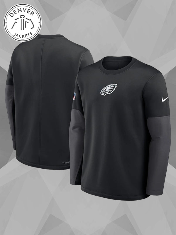 Philadelphia Eagles Black Sideline Coach Crewneck Sweatshirt