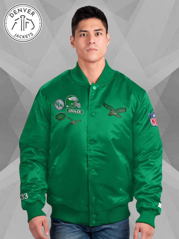 Philadelphia Eagles Starter Kelly Green Satin Varsity Jacket