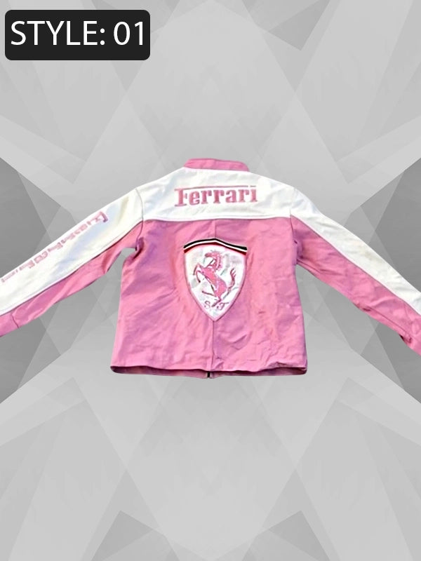 Pink Ferrari Racing Leather Jacket