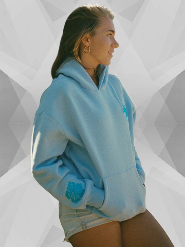 Pink Palm Puff Blue Hoodie