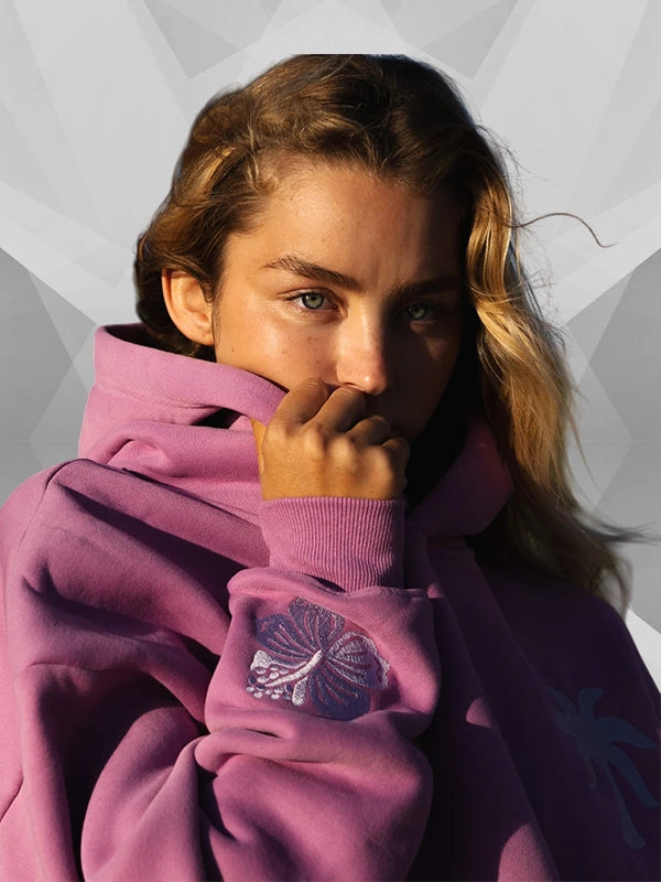 Pink Palm Puff Everything Comes In Waves Purple Hoodie