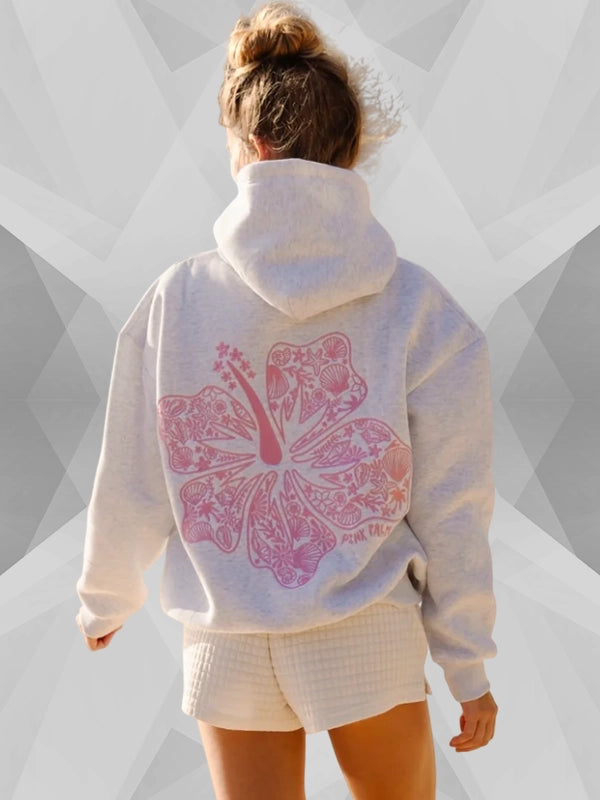 Pink Palm Puff Hawaii Hibiscus Grey Hoodie