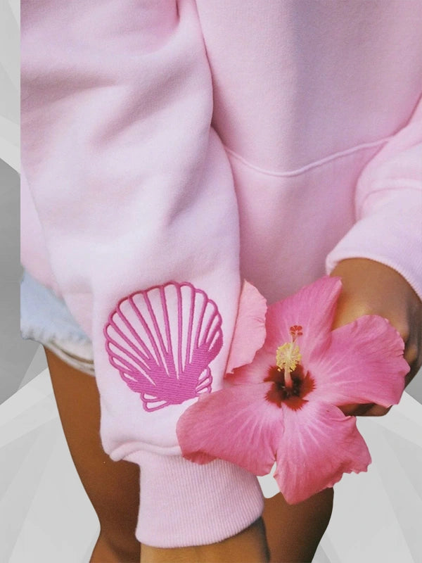 Pink Palm Puff Hawaii Hibiscus Hoodie Blush Pink