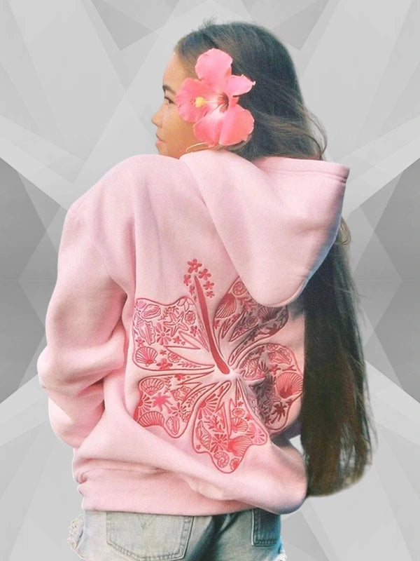 Pink Palm Puff Hawaii Hibiscus Light Pink Hoodie