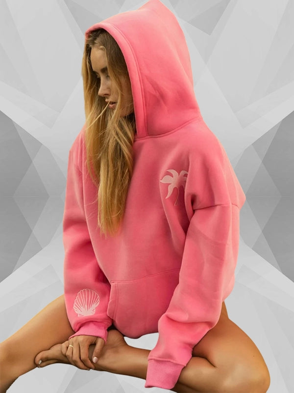 Pink Palm Puff Hawaii Hibiscus Pink Hoodie