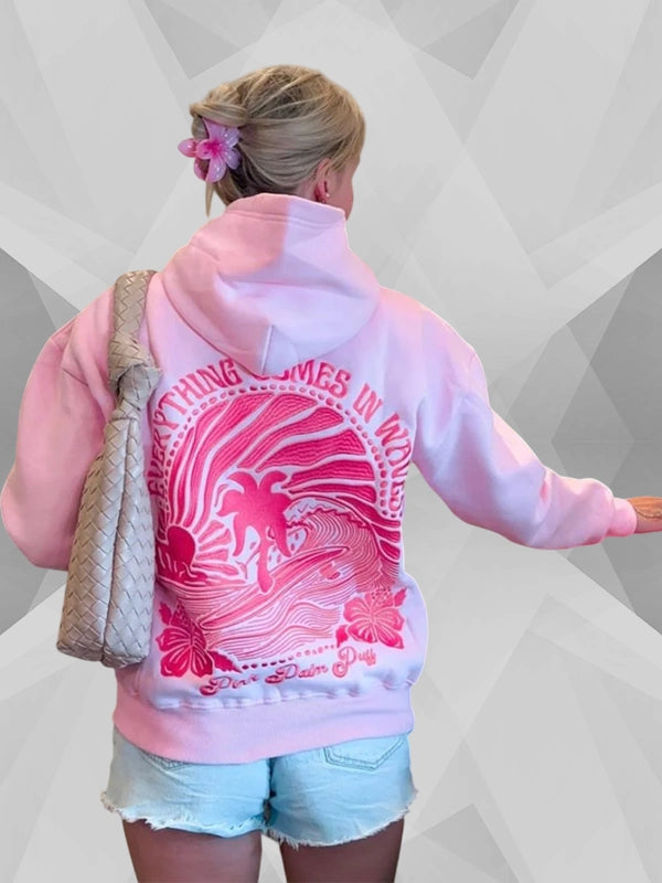 Pink Palm Puff Pink Hoodie Everything Comes In Waves