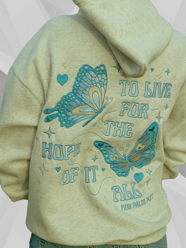 Pink Palm Puff To Live For the Hope of it All Hoodie in Heather White