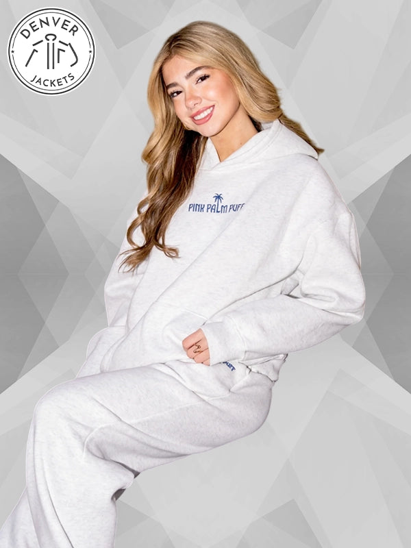 Pink Palm Puff Classic Hoodie Cloud Grey