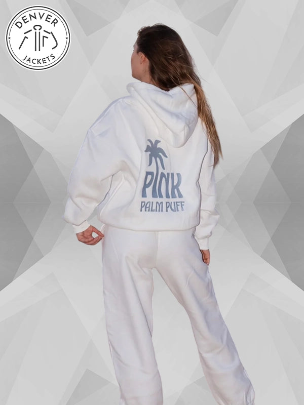 Pink Palm Puff Classic Hoodie In Ocean Air