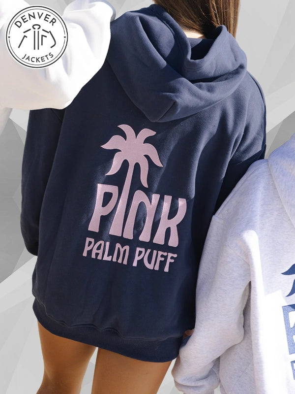 Pink Palm Puff Classic Navy Hoodie