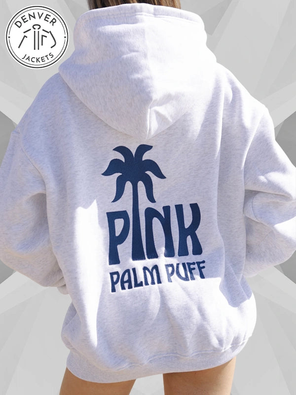 Pink Palm Puff Classic Puff Hoodie Grey