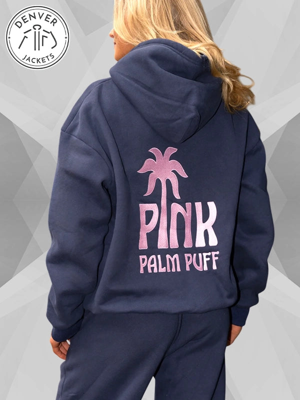 Pink Palm Puff Classic Puff Hoodie Navy