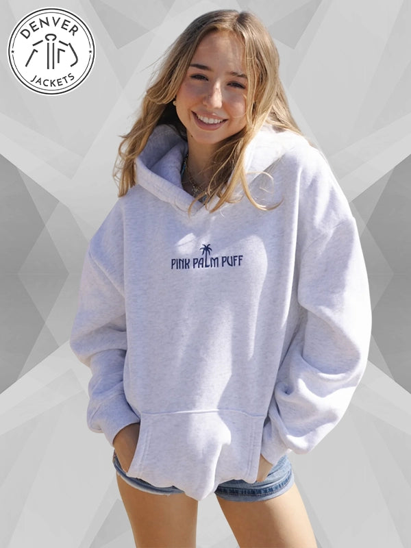Pink Palm Puff Classic Puff Hoodie in Grey and Blue