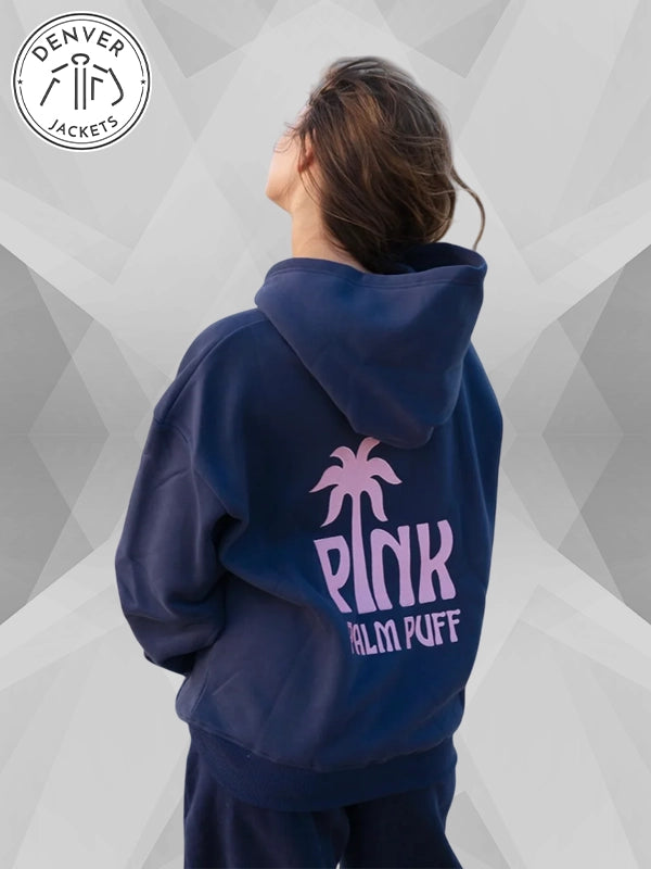 Pink Palm Puff Classic Puff Navy Hoodie