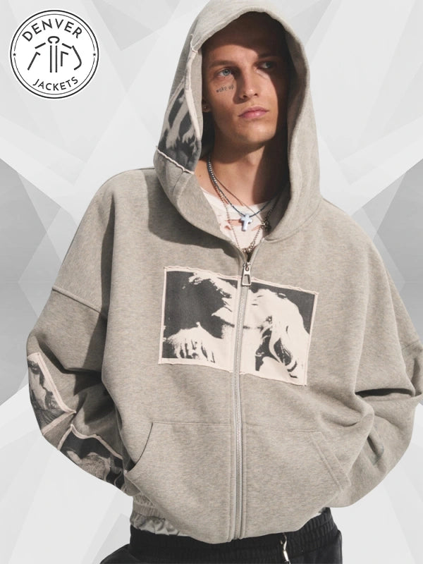Punk Print Applique Hoodie