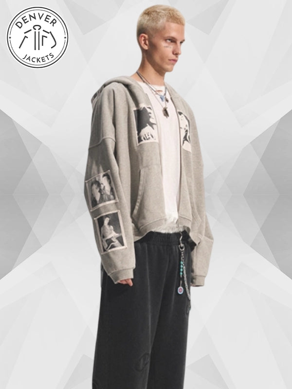 Punk Print Applique Hoodie Mens