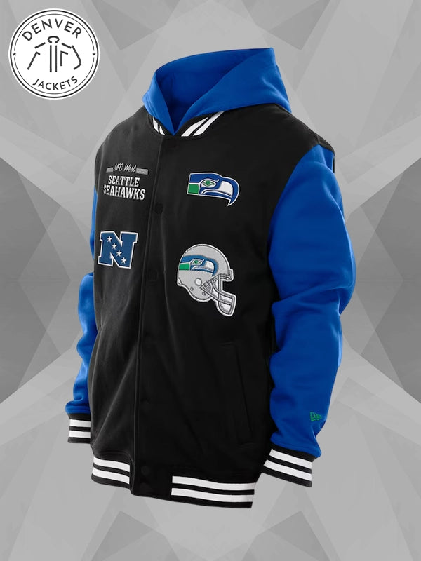 Seattle Seahawks New Era Hoodie Jacket Black and Blue