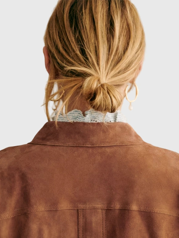 Sezane Suede Jacket Camel Brown