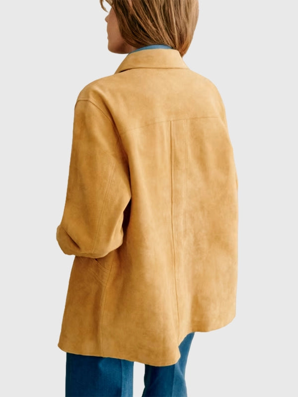 Sezane Suede Leather Jacket Mustard