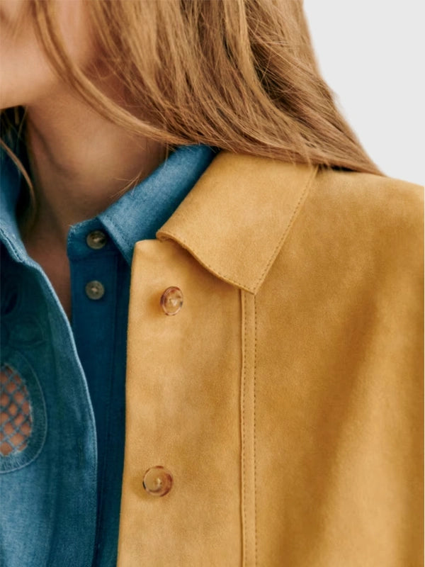 Sezane Suede Mustard Leather Jacket