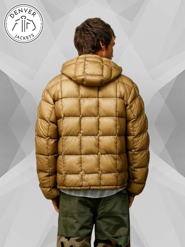 Square Bubble Hooded Puffer Jacket Khaki